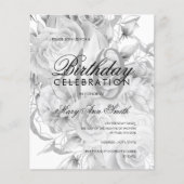 Elegant 40e verjaardag Floral Silver White Invite Flyer (Voorkant)
