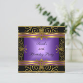 Elegant 40e verjaardag Paarse zwarte goudkunst Dec Kaart (Staand voorkant)