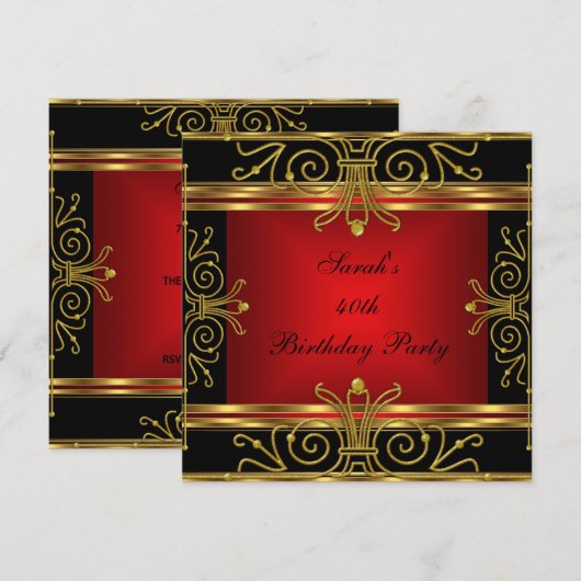 Elegant 40e verjaardag Red Black Gold Art Deco 2 Kaart (Voorkant / Achterkant)