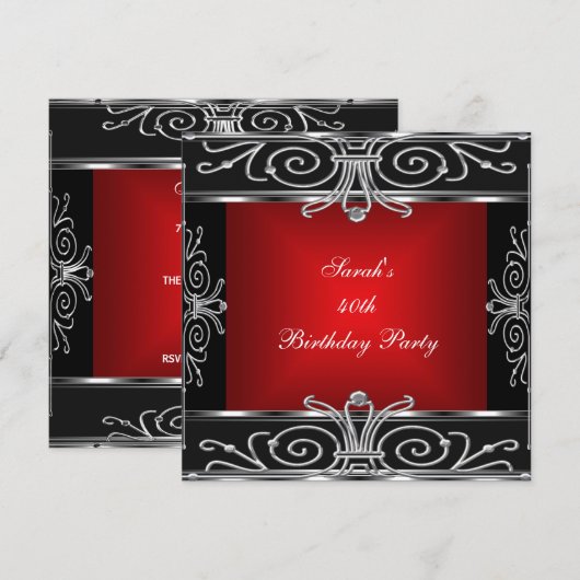 Elegant 40e verjaardag Red Silver Art Deco Kaart (Voorkant / Achterkant)