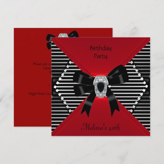 Elegant 40e verjaardag Red Silver Stripe Kaart (Voorkant / Achterkant)