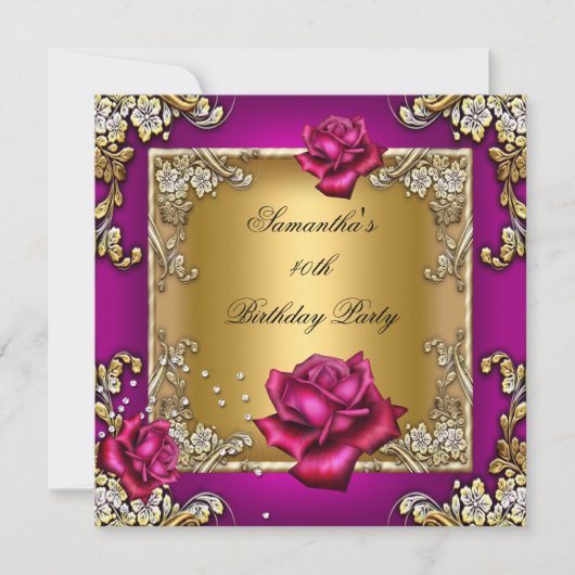 Elegant 40e verjaardag Roze Rose Gold Kaart (Voorkant)