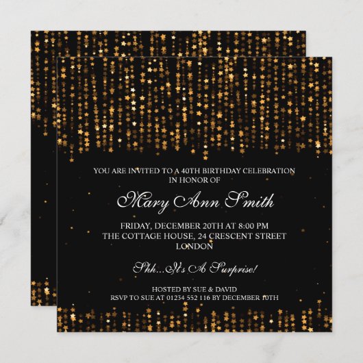 Elegant 40e verjaardag Star Confetti Gold Kaart (Voorkant / Achterkant)