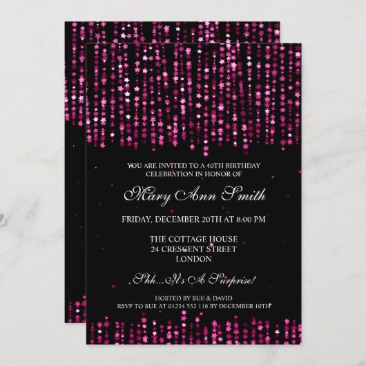 Elegant 40e verjaardag Star Confetti Pink Kaart (Voorkant / Achterkant)