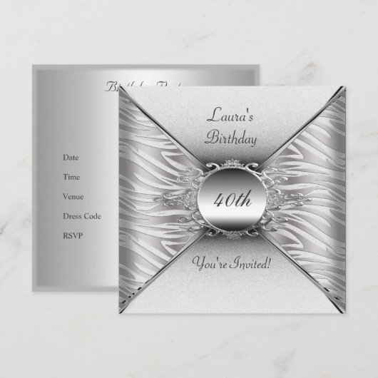 Elegant 40e verjaardag White Silver Kaart (Voorkant / Achterkant)