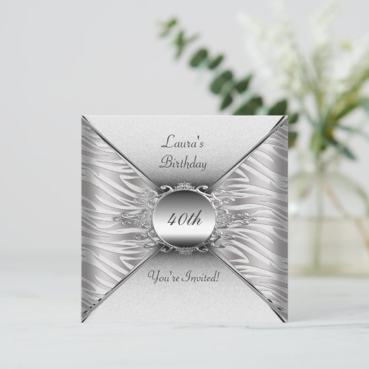 Elegant 40e verjaardag White Silver Kaart (Staand voorkant)