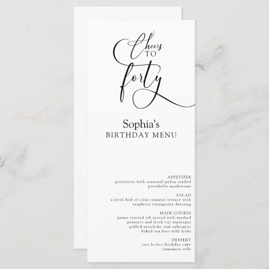 Elegant 40e verjaardagsfeestje menu (Voorkant / Achterkant)