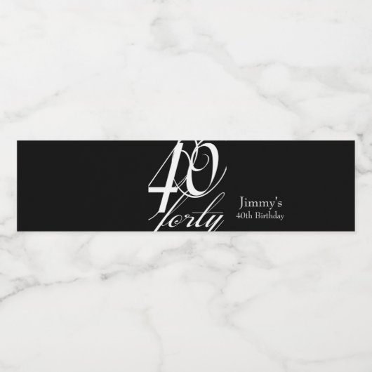 Elegant 40e verjaardagsfeestje waterfles etiket (Enkel label)