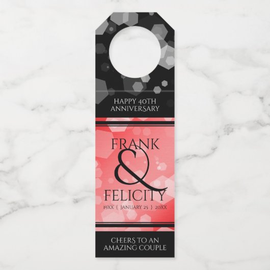 Elegant 40th 80th Ruby Wedding Jubileum Flessenhanger (Voorkant)