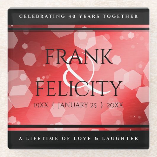 Elegant 40th 80th Ruby Wedding Jubileum Glazen Onderzetter (Voorkant)