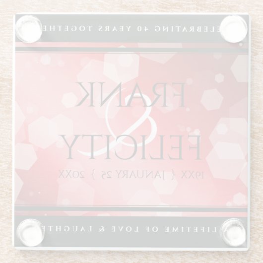 Elegant 40th 80th Ruby Wedding Jubileum Glazen Onderzetter (Achterkant)