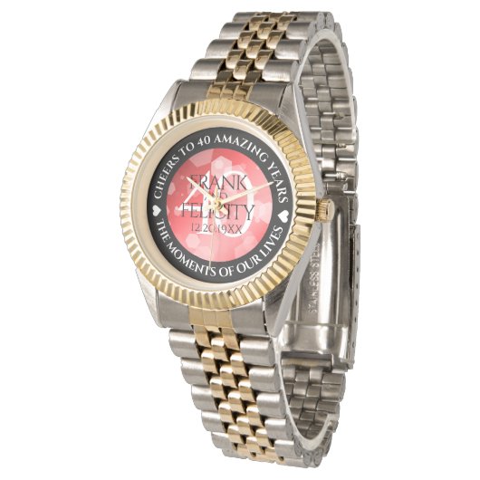 Elegant 40th 80th Ruby Wedding Jubileum Horloge (Gekanteld)