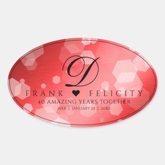 Elegant 40th 80th Ruby Wedding Jubileum Ovale Sticker (Voorkant)