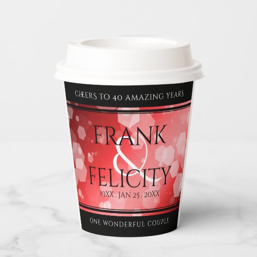 Elegant 40th 80th Ruby Wedding Jubileum Papieren Bekers (Achterkant)