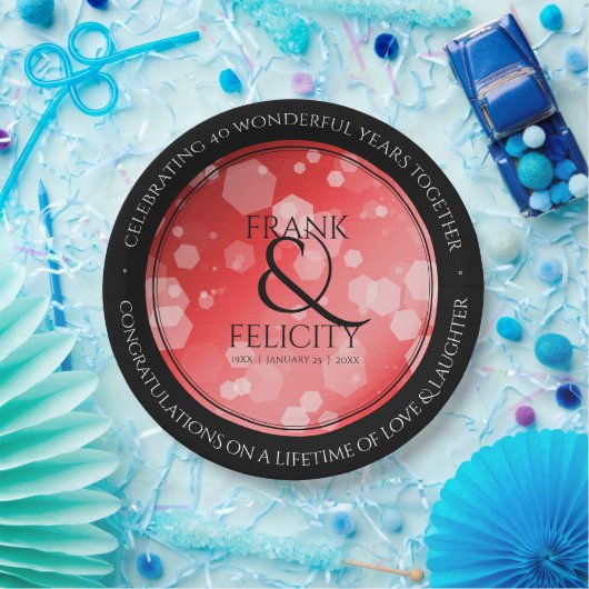 Elegant 40th 80th Ruby Wedding Jubileum Papieren Bordje (Feest)