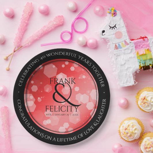 Elegant 40th 80th Ruby Wedding Jubileum Papieren Bordje (Feest)