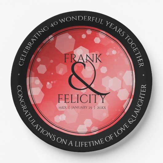 Elegant 40th 80th Ruby Wedding Jubileum Papieren Bordje (Voorkant)