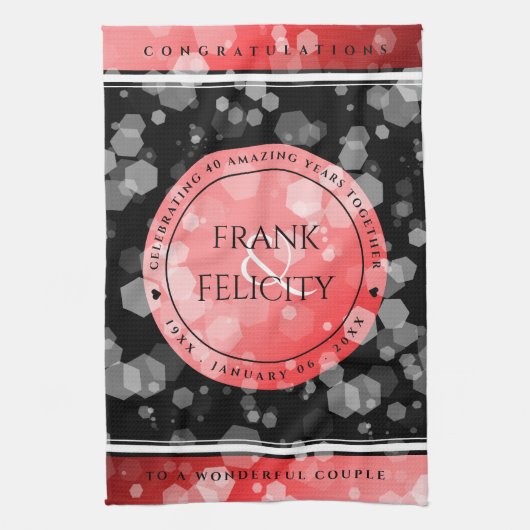 Elegant 40th 80th Ruby Wedding Jubileum Theedoek (Verticaal)