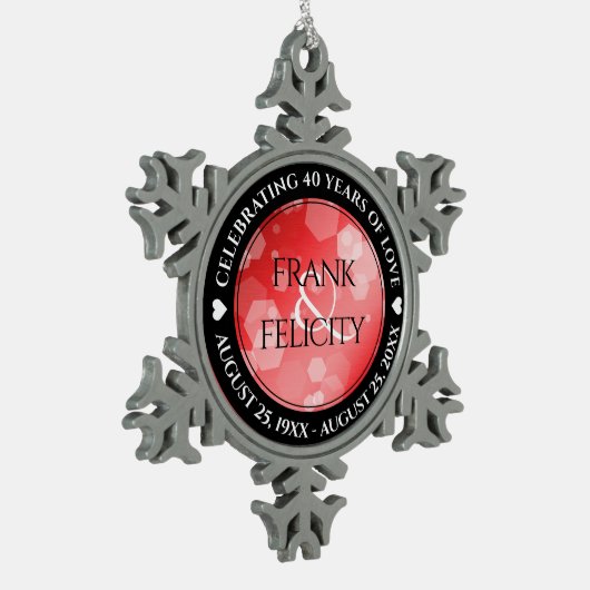 Elegant 40th 80th Ruby Wedding Jubileum Tin Sneeuwvlok Ornament (Links)