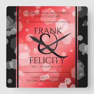 Elegant 40th 80th Ruby Wedding Jubileum Vierkante Klok