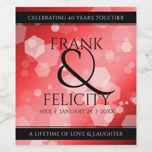 Elegant 40th 80th Ruby Wedding Jubileum Wijn Etiket (Enkel label)