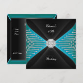 Elegant 40th Birthday Black Blauwgroen Blue Diamon Kaart (Voorkant / Achterkant)