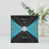 Elegant 40th Birthday Black Blauwgroen Blue Diamon Kaart (Staand voorkant)