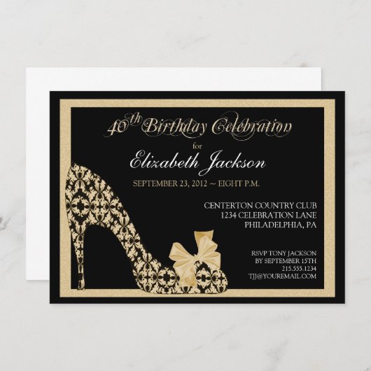 Elegant 40th Birthday Damask Shoe Invitation Kaart (Voorkant / Achterkant)