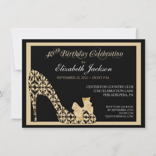 Elegant 40th Birthday Damask Shoe Invitation Kaart (Voorkant)