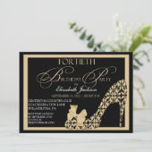 Elegant 40th Birthday Damask Shoe Invitation Kaart (Staand voorkant)