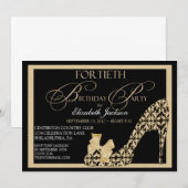 Elegant 40th Birthday Damask Shoe Invitation Kaart (Voorkant / Achterkant)