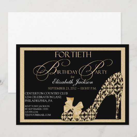 Elegant 40th Birthday Damask Shoe Invitation Kaart (Voorkant / Achterkant)