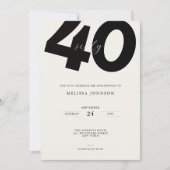 Elegant 40th Birthday Invitation - Minimal Style Kaart (Voorkant)