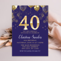 Elegant 40th Birthday Invitation with Gold Ballons