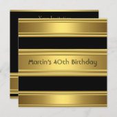 Elegant 40th Birthday Party Black Gold Mans Kaart (Voorkant / Achterkant)