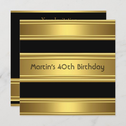 Elegant 40th Birthday Party Black Gold Mans Kaart (Voorkant / Achterkant)