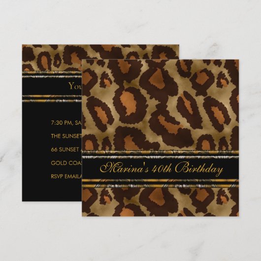 Elegant 40th Birthday Party Black Gold Wild 3 Kaart (Voorkant / Achterkant)