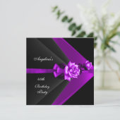 Elegant 40th Birthday Party Black Paars Roos Kaart (Staand voorkant)