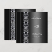 Elegant 40th Birthday Party Black Silver Trim Kaart (Voorkant / Achterkant)