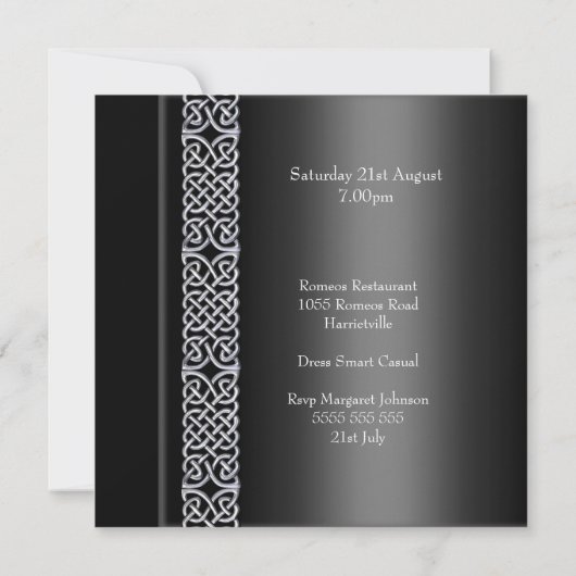 Elegant 40th Birthday Party Black Silver Trim Kaart (Achterkant)