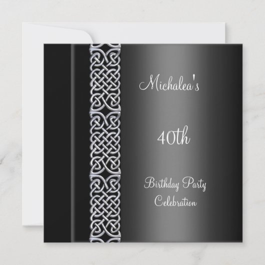 Elegant 40th Birthday Party Black Silver Trim Kaart (Voorkant)