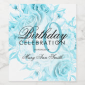 Elegant 40th Birthday Party Floral Blauwgroen Wijn Etiket (Enkel label)
