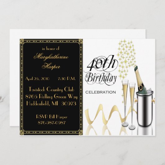 Elegant 40th Birthday Party Invitation Kaart (Voorkant / Achterkant)