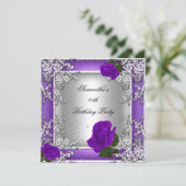 Elegant 40th Birthday Party Paars Roos Silver Kaart (Staand voorkant)