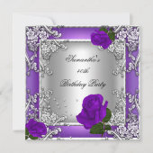 Elegant 40th Birthday Party Paars Roos Silver Kaart (Voorkant)