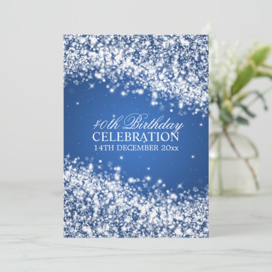 Elegant 40th Birthday Party Sparging Wave Blue Kaart (Staand voorkant)