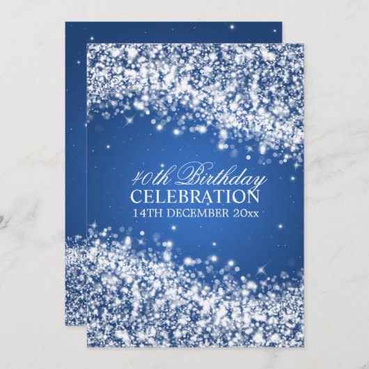 Elegant 40th Birthday Party Sparging Wave Blue Kaart (Voorkant / Achterkant)