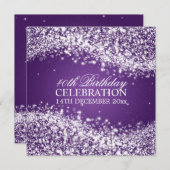 Elegant 40th Birthday Party Sparging Wave Paars Kaart (Voorkant / Achterkant)