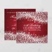 Elegant 40th Birthday Party Sparging Wave Red Kaart (Voorkant / Achterkant)