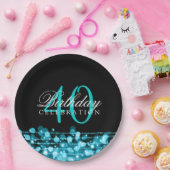 Elegant 40th Birthday Party Sparkles Turquoise Papieren Bordje (Feest)